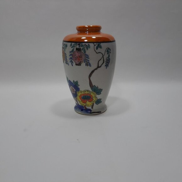 Vintage Japan Lustreware Hand Painted Floral Lantern Vase Stem Bud Flower Pot - Picture 5 of 12